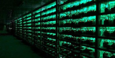 Modern cryptocurrency mining farm with advanced rigs