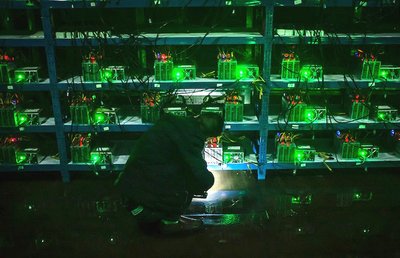 High-performance power supply unit powering a Bitcoin mining rig